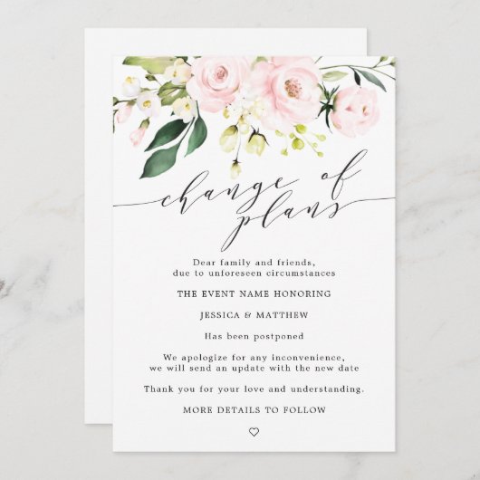 Uitgestelde wijziging van plannen voor een bloeien aankondiging (Voorkant / Achterkant)