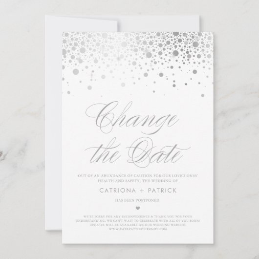 Uitgestelde Zilveren Folie Confetti Datumwijziging Kaart (Voorkant)