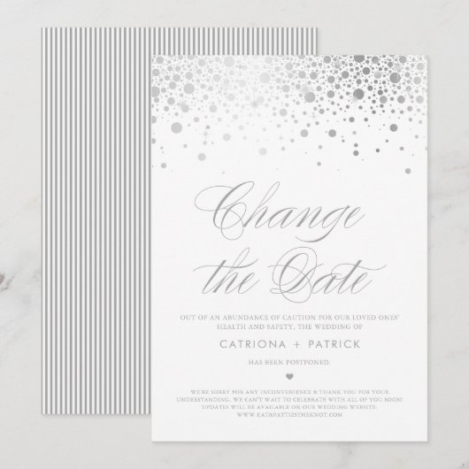 Uitgestelde Zilveren Folie Confetti Datumwijziging Kaart (Voorkant / Achterkant)