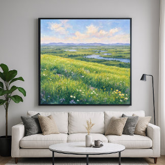 Uitgestrekt graslandschap - Schilderstijl Kunst Poster