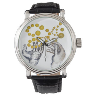 Uitgestrekte handen met klok van kunstenaar van de horloge