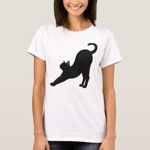 Uitgestrekte Zwarte Kat Silhouette Yoga Houden Sch T-shirt