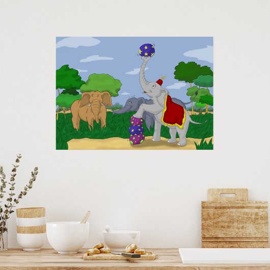 Uitgeworpen Circus Elephant Cartoon Poster Afdrukk (Keuken)