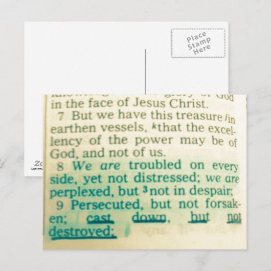 Uitgeworpen, maar niet vernietigd Bijbelvers Briefkaart (Voorkant / Achterkant)
