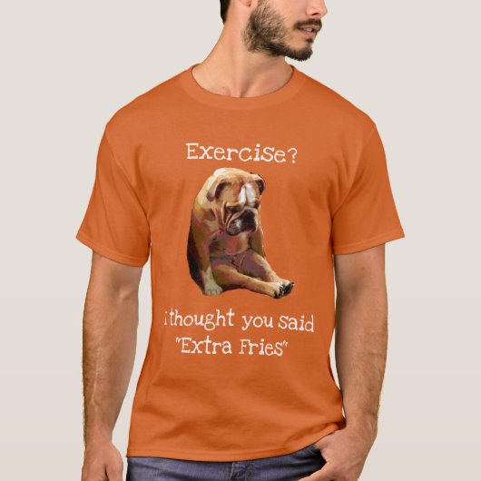 "Uitgraving?... Fries" Sad English Bulldog 2 T-shirt (Voorkant)