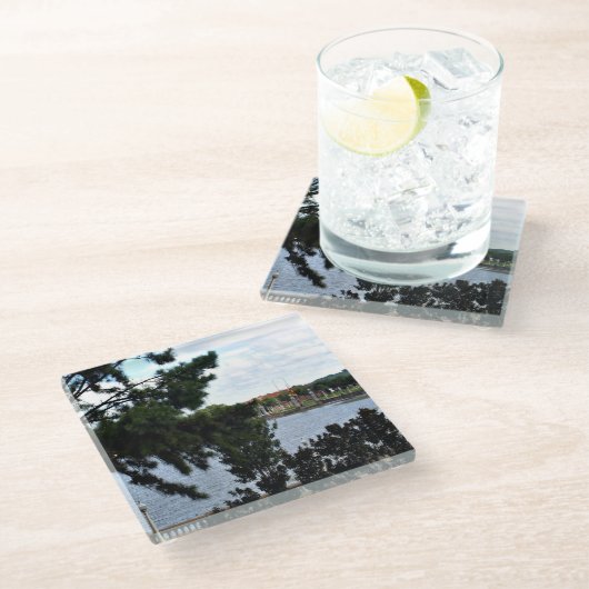 Uitkijkend over Lake Mirror in Lakeland Glazen Onderzetter (Schuin)