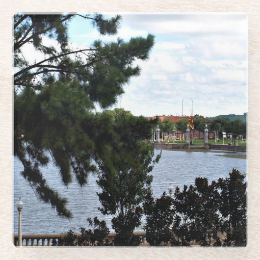 Uitkijkend over Lake Mirror in Lakeland Glazen Onderzetter (Voorkant)