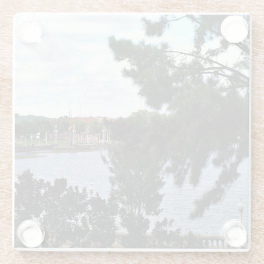 Uitkijkend over Lake Mirror in Lakeland Glazen Onderzetter (Achterkant)