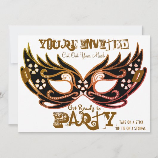 Uitknipbare Masker Carnaval Uitnodigingen (Voorkant)