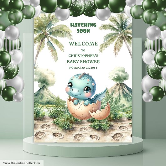 Uitkomen Binnenkort Baby shower Banner Blue Dinosa Wandkleed