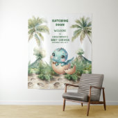 Uitkomen Binnenkort Baby shower Banner Blue Dinosa Wandkleed (In situ)