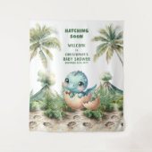 Uitkomen Binnenkort Baby shower Banner Blue Dinosa Wandkleed (Voorkant)