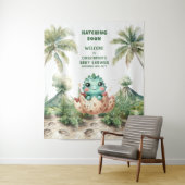 Uitkomen Binnenkort Baby shower Banner Blue Dinosa Wandkleed (In situ)