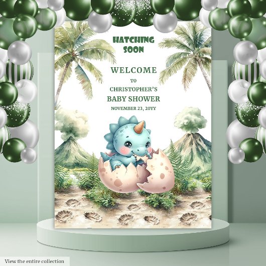 Uitkomen Binnenkort Baby shower Banner Dinosaurus  Wandkleed