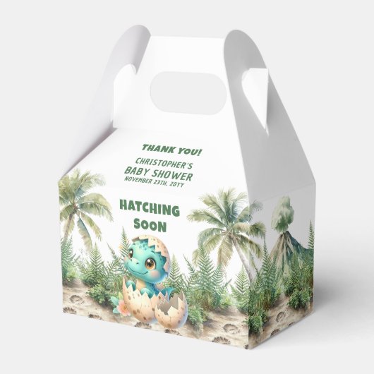 Uitkomen Binnenkort Baby shower Dinosaurus Favorie Bedankdoosjes (Voorkant Zijde)