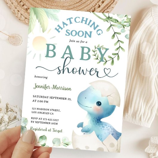 Uitkomen Binnenkort Dinosaurus Baby shower Boy Bla Kaart