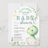 Uitkomen Binnenkort Dinosaurus Baby shower Green D Kaart (Voorkant)