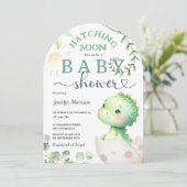 Uitkomen Binnenkort Dinosaurus Baby shower Green D Kaart (Staand voorkant)