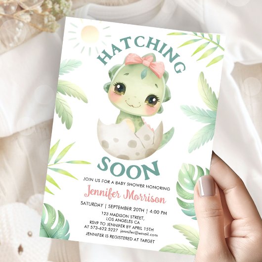 Uitkomen Binnenkort Dinosaurus Baby shower Meisje  Kaart