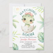 Uitkomen Binnenkort Dinosaurus Baby shower Meisje  Kaart (Voorkant)