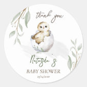 Uitkomen binnenkort kleine vogelveer baby shower g ronde sticker (Voorkant)