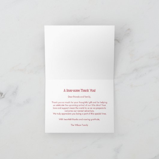 Uitkomende Dino met Roze Strik Dank Je Kaart (Binnen)