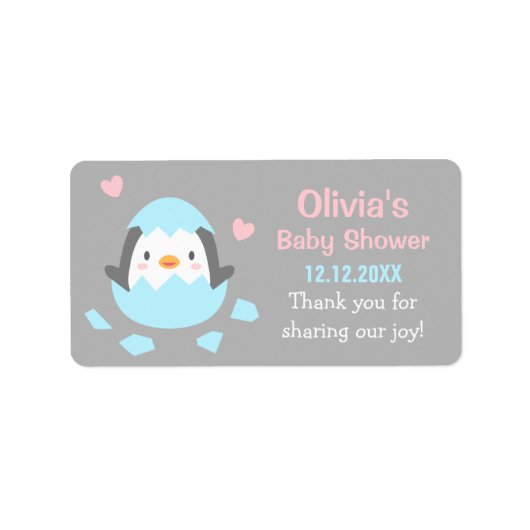 Uitkomende Pinguïn Baby Shower Bedankt Labels (Voorkant)