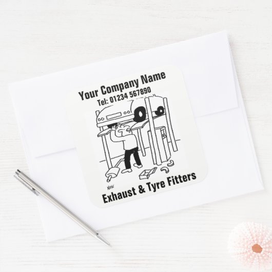 Uitlaat- en bandfitters vierkante sticker (Envelop)