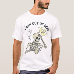 Uitlopend Bier Skelet Spook Maan Halloween_1 T-shirt