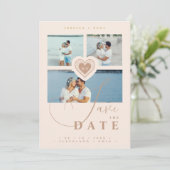 Uitmuntende Nep Kant Hart Champagne 3 Multi-Foto Save The Date (Staand voorkant)
