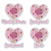 Uitmuntende Roze Bloemhart Bruids- Sticker (Voorkant)