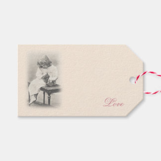 Uitmuntende vintage meisje & kat tag FromMyDesk Cadeaulabel