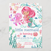 Uitnodigbare Mermaid Verjaardagsuitnodiging, Zee U Kaart (Voorkant / Achterkant)