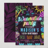 Uitnodigbare uitnodiging voor Waterslide Glow-fees (Voorkant / Achterkant)