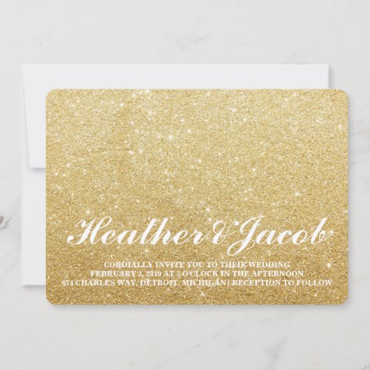 Uitnodigen - Golden Glit Fab Wedding Kaart (Voorkant)