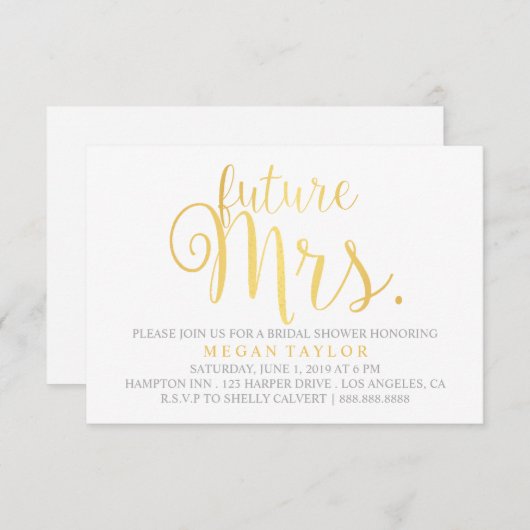 Uitnodigen - Golden Script future Mrs Vrijgezellen Kaart (Voorkant / Achterkant)