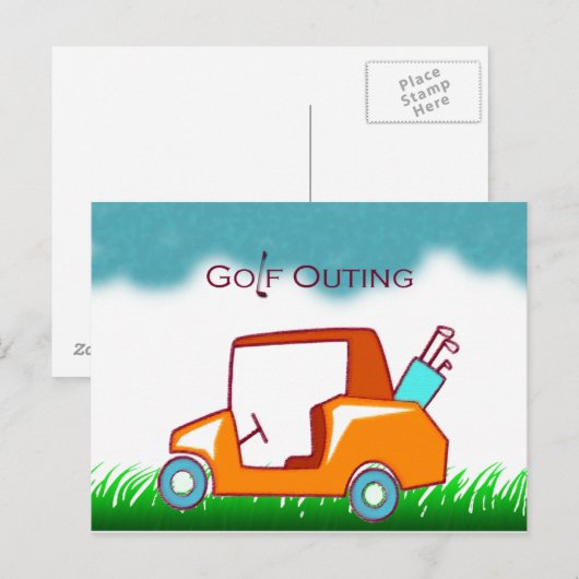 uitnodigen golfkarretje uitnodiging briefkaart (Voorkant / Achterkant)