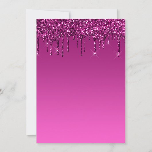 Uitnodigen - Hot Pink Glitter Drip Birthday Kaart (Achterkant)