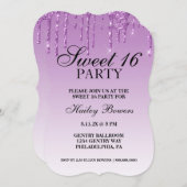 Uitnodigen - Lavender Paars Drip Glitter Ombre Kaart (Voorkant / Achterkant)