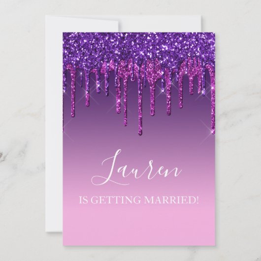 Uitnodigen - Paarse & Roze Glitter Drip Sweet Sixt Kaart (Achterkant)