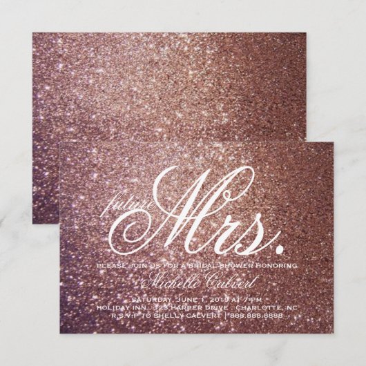 Uitnodigen - Roos Glitter Vrijgezellenfeest future Kaart (Voorkant / Achterkant)