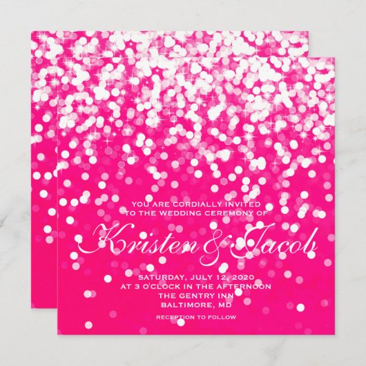 Uitnodigen - Sparkling Wedding Hot Pink Kaart (Voorkant / Achterkant)