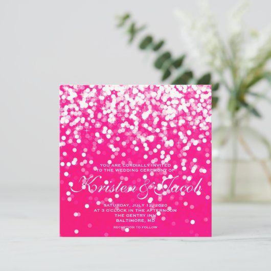 Uitnodigen - Sparkling Wedding Hot Pink Kaart (Staand voorkant)