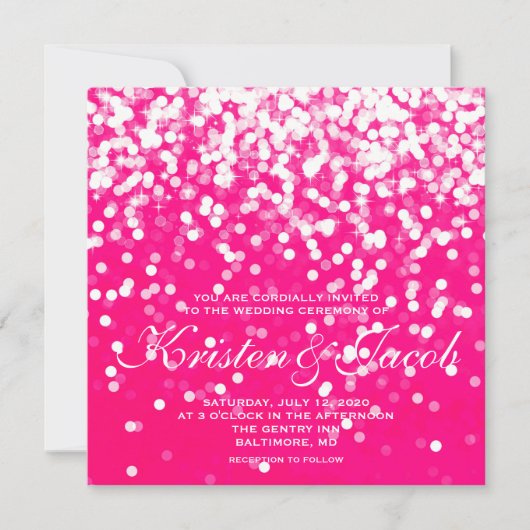 Uitnodigen - Sparkling Wedding Hot Pink Kaart (Voorkant)