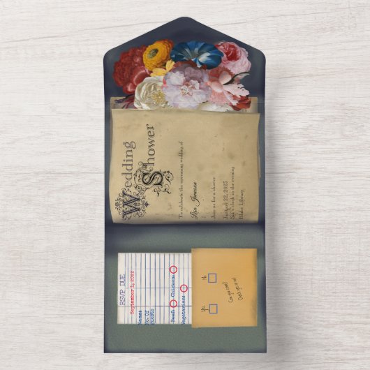  uitnodigen van een bruiloft over bibliotheekwedde all in one uitnodiging (Binnen)