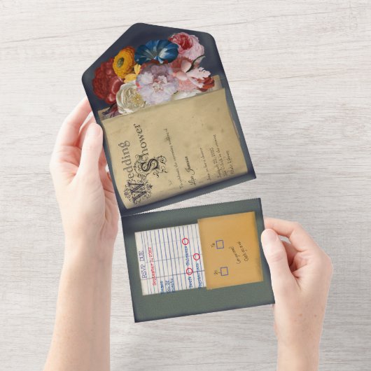  uitnodigen van een bruiloft over bibliotheekwedde all in one uitnodiging (Afscheurbaar)