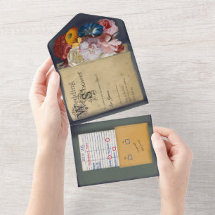 uitnodigen van een bruiloft over bibliotheekwedde all in one uitnodiging