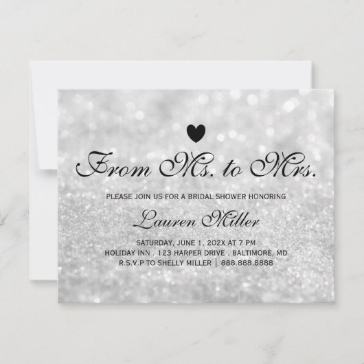 Uitnodigen - Verlicht Zilveren Glit Fab Ms.Mrs Vri Kaart (Voorkant)