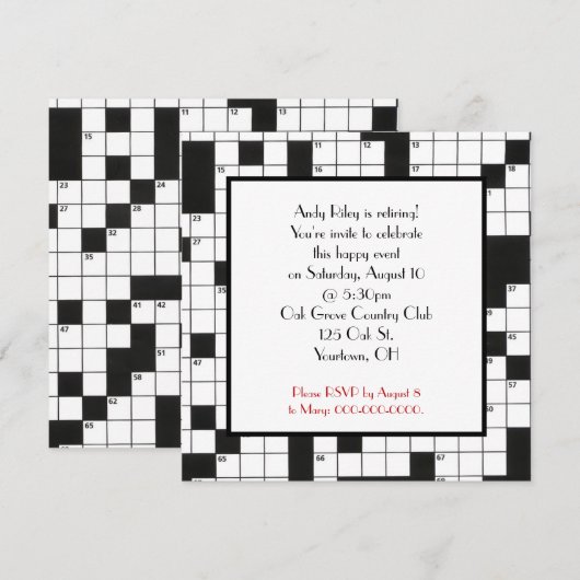 uitnodigen voor kruiswoordpuzzeluittreding kaart (Voorkant / Achterkant)