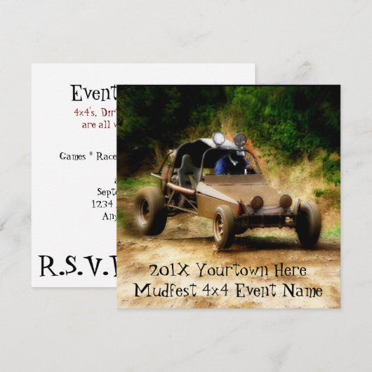 Uitnodigen voor Mudfest vuile Dunebuggy 4x4 racing Kaart (Voorkant / Achterkant)